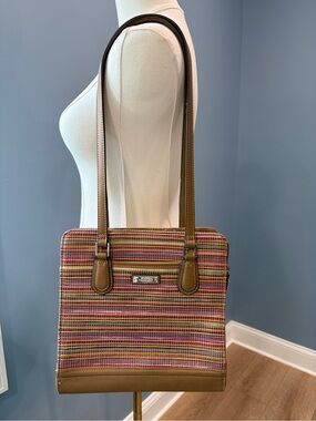 Vintage Liz Claiborne Multicolor Woven Stripe Tote Bag Shoulder Purse